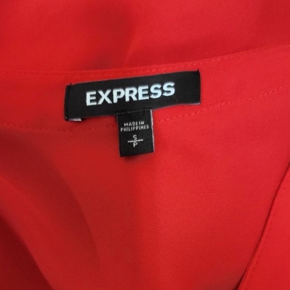 Women Express Red  Button Down Long Sleeve Blouse Size S - Picture 8 of 9